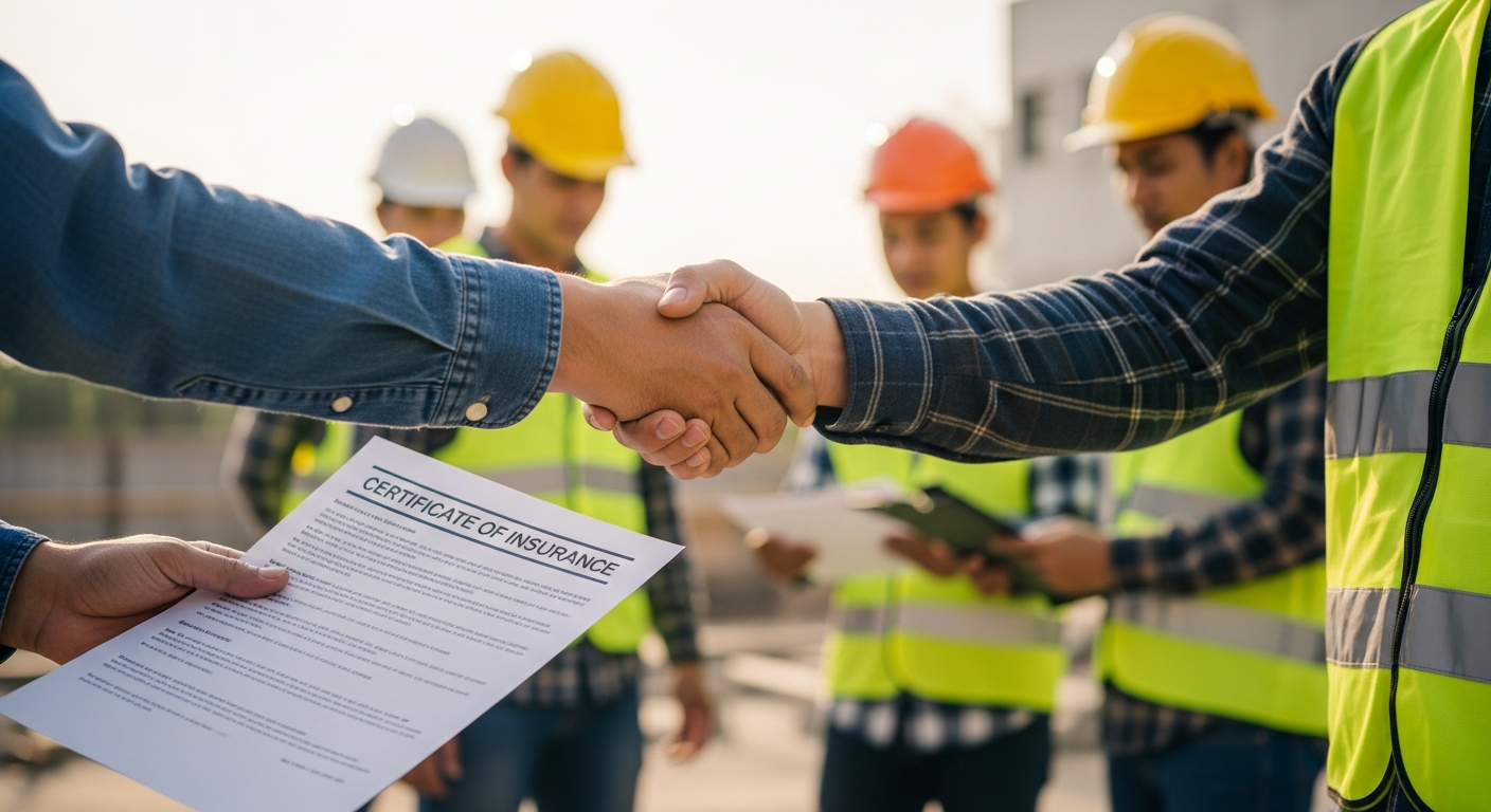 Certificate of insurance being handed over at a construction job site