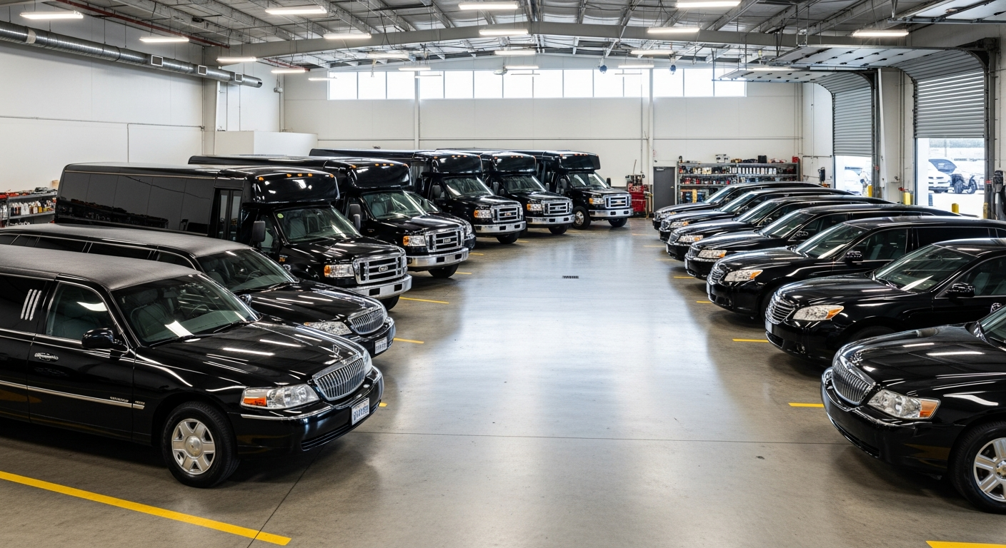 Commercial transportation fleet at depot