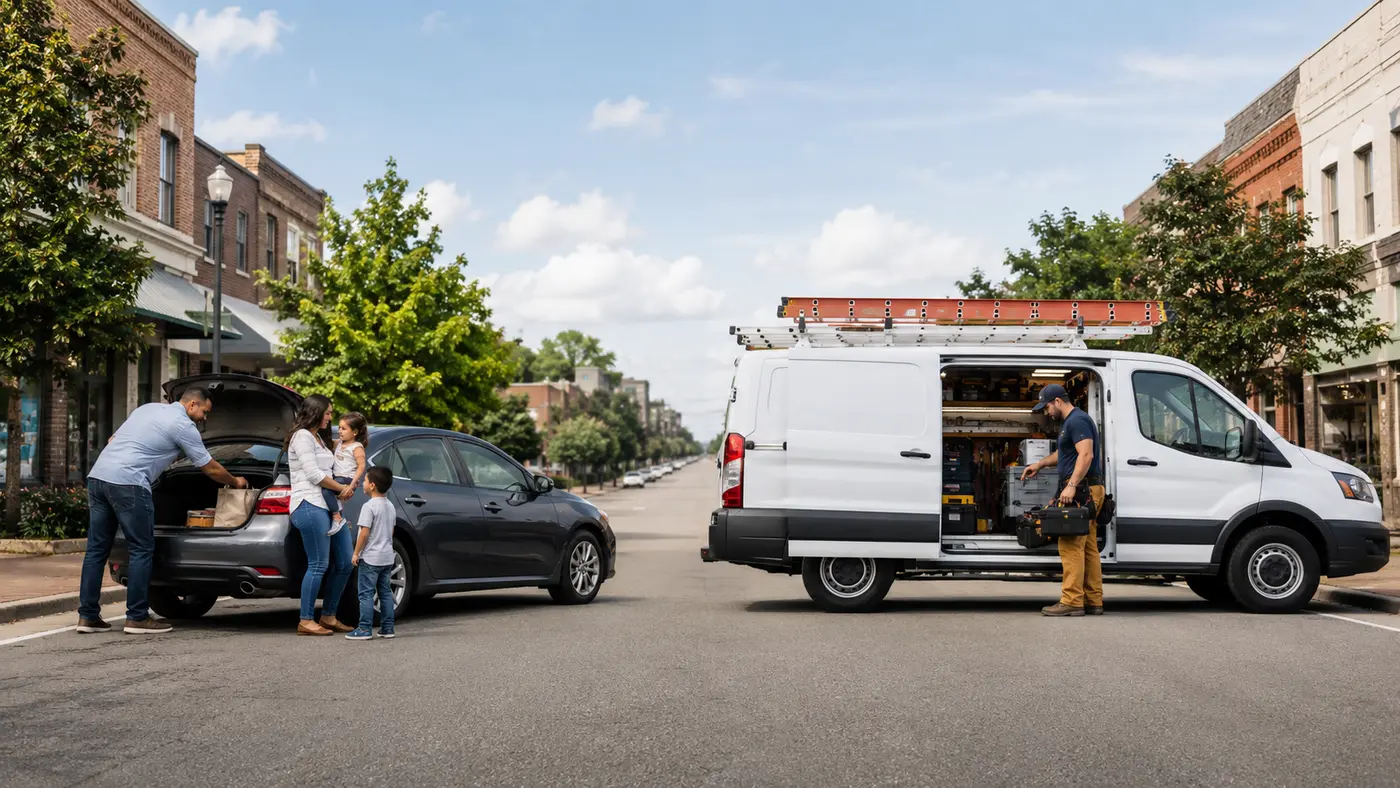 Personal family sedan and commercial work van shown in distinct uses