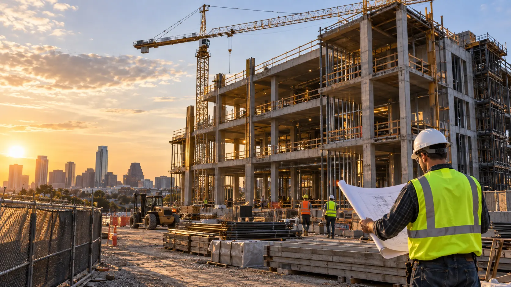 Active commercial construction project protected by builders risk insurance