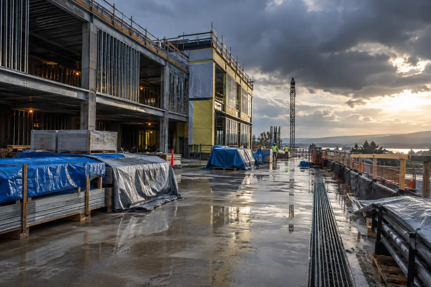 Weather protection and drainage at a builders risk project in your area
