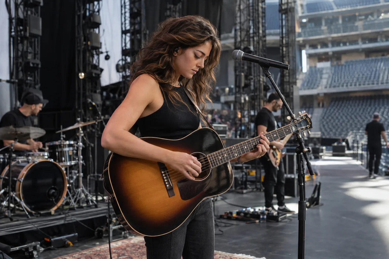 performer soundchecking on a professional venue stage