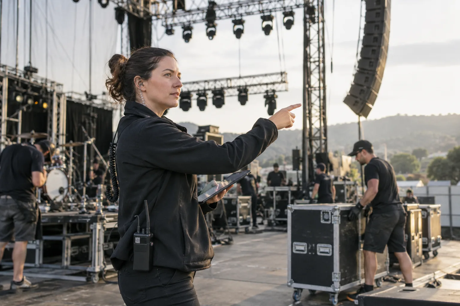 production manager coordinating a professional concert setup