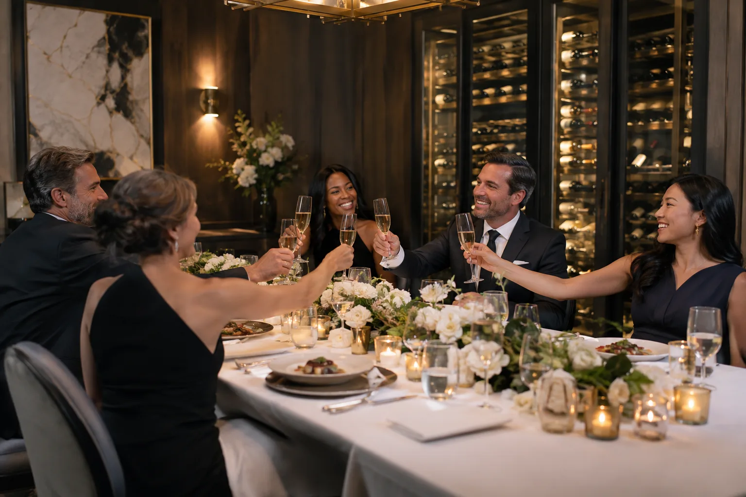 fine-dining restaurant private room set for an intimate celebration