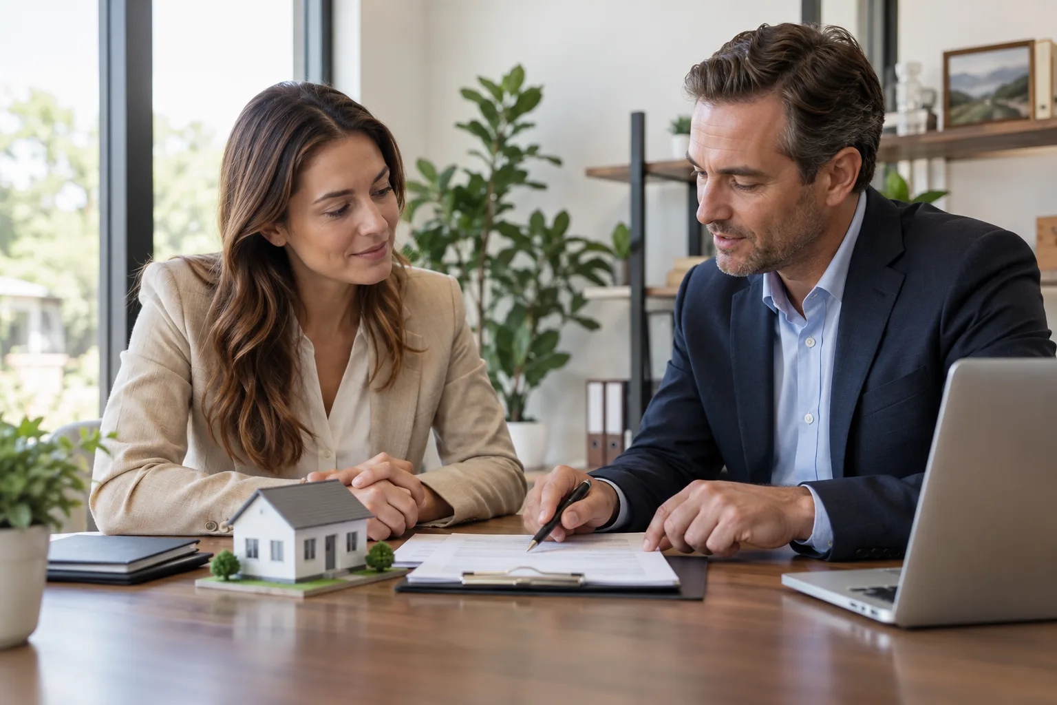 property owner and insurance advisor meeting at a bright office table