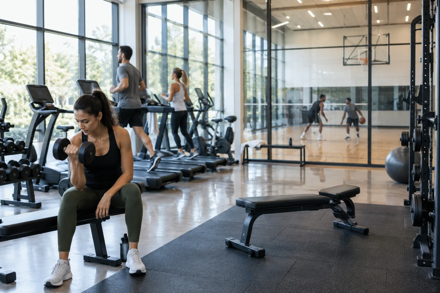 modern recreation facility with fitness and indoor sport areas